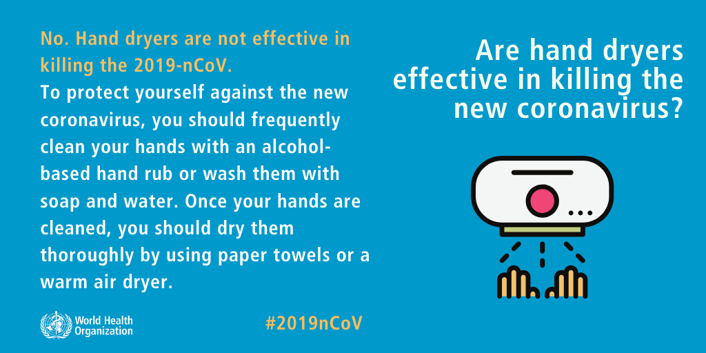 Coronavirus not killed by hand dryers