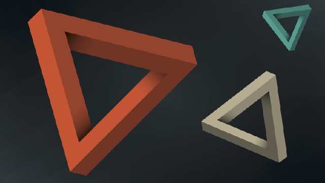 Coloured Penrose triangles on a black background